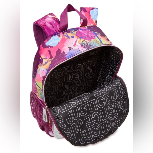 Justice Girl’s 17” Laptop Backpack Iridescent Purple Multi-Color Splatter - Picture 4 of 4